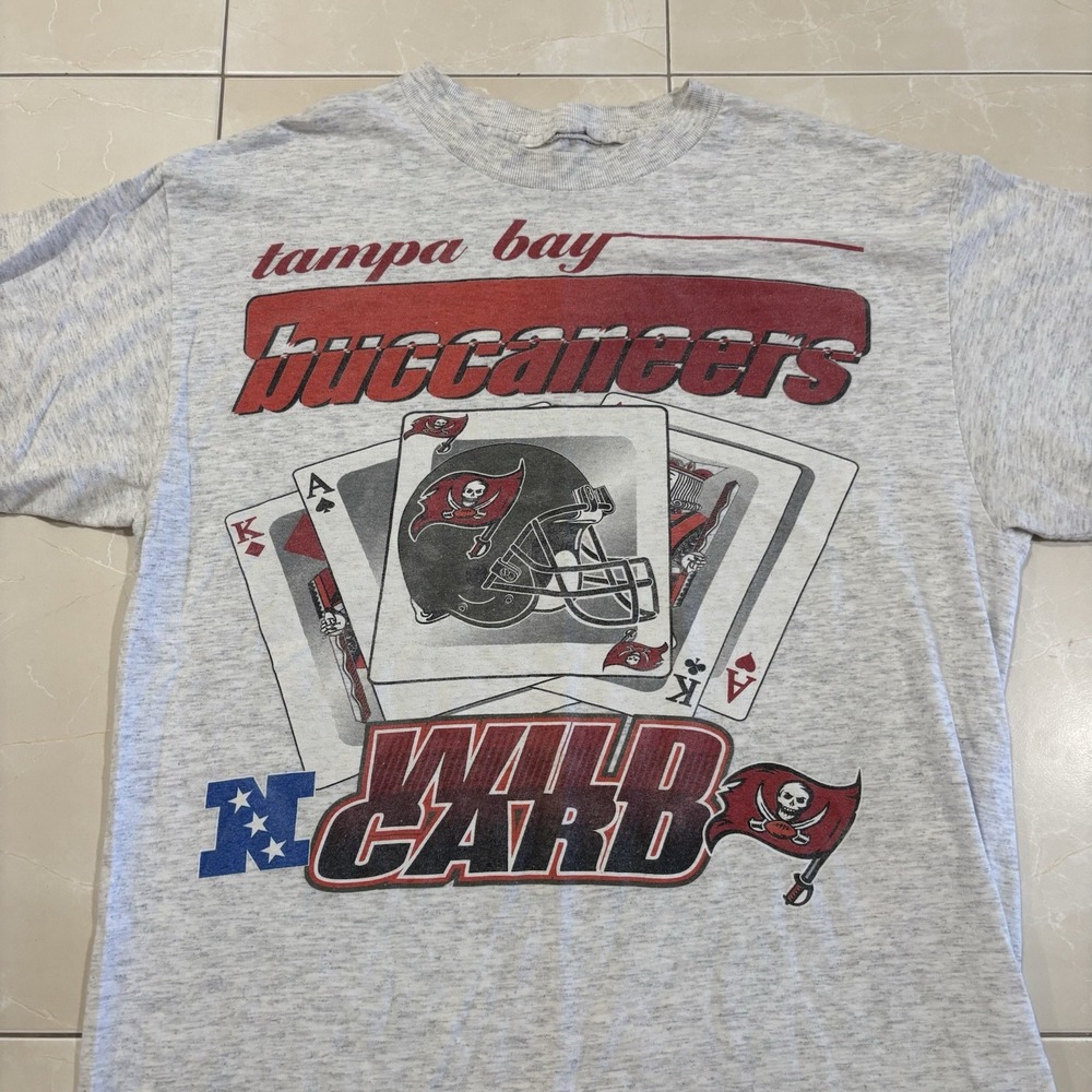 Vintage Tampa Bay Buccaneers Wild Card T Shirt 90s Men's L Football Graphic Tee
